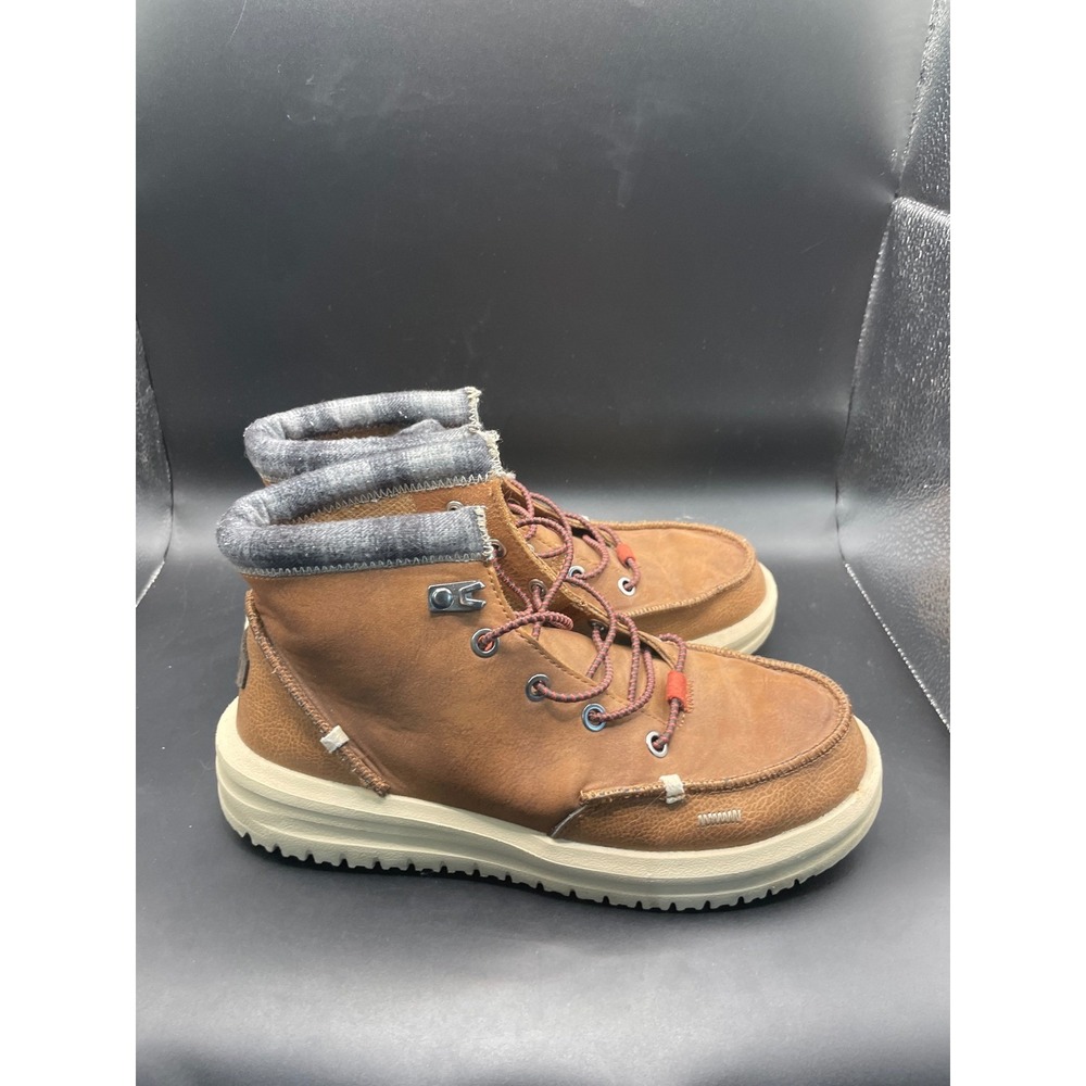 Hey Dude Bradley Y Classic Brown Plaid Flannel Boots Kids Size J5 42139-21N